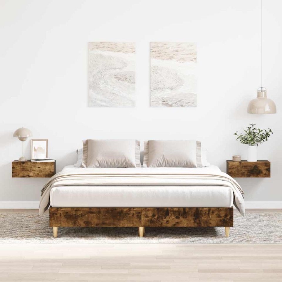 Cadru pat fără saltea Stejar afumat 140x200 cm Lemn prelucrat