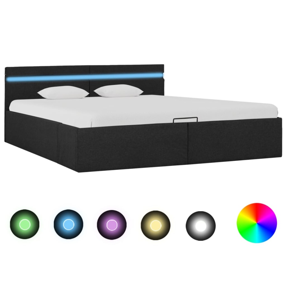 Cadru pat hidraulic cu LED, gri închis, 180x200 cm, textil