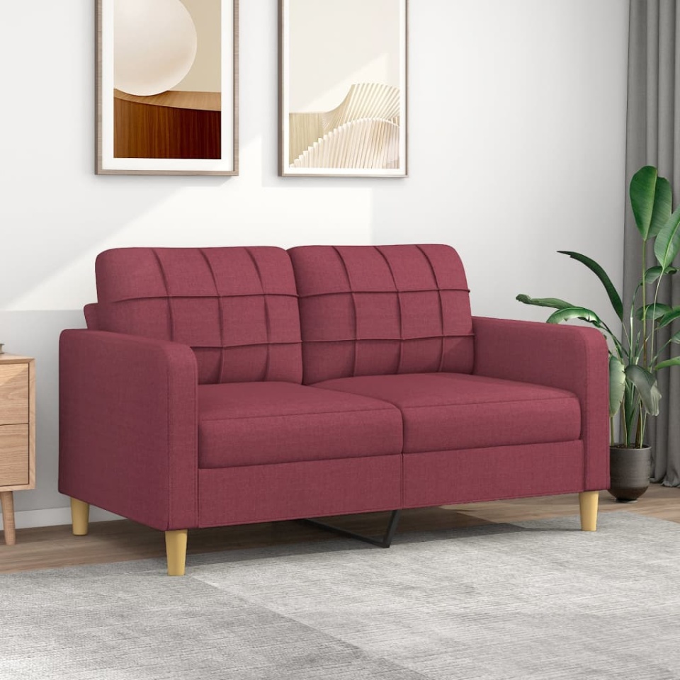 Canapea cu 2 locuri, roșu vin, 140 cm, material textil
