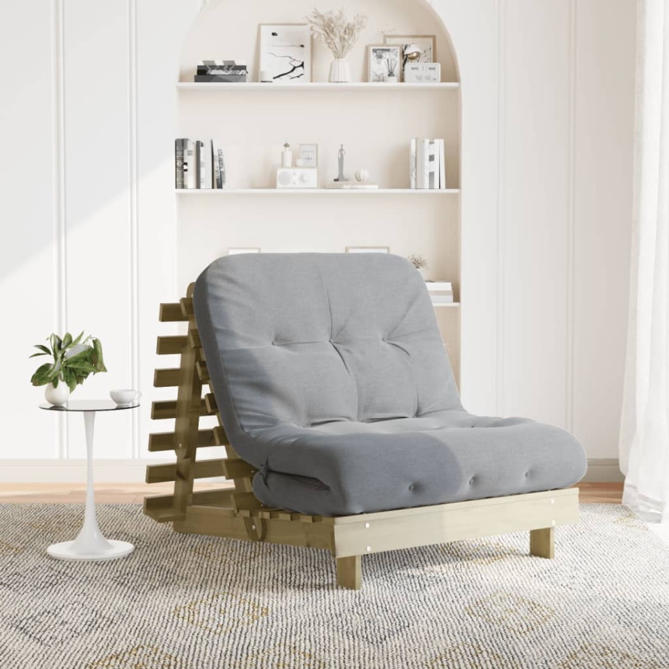 Canapea futon cu saltea, 90x206x11 cm, lemn de pin tratat