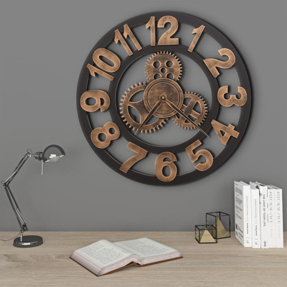 Ceas de perete, auriu și negru, 58 cm, metal