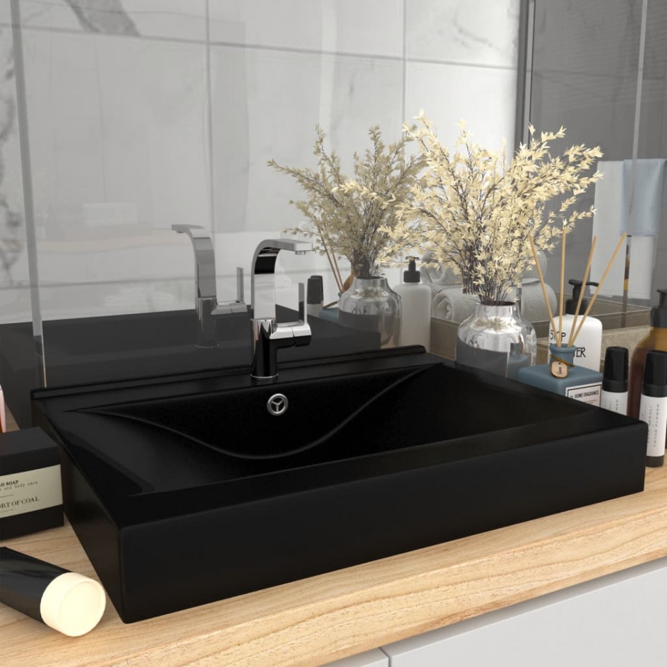 Chiuvetă baie lux, orificiu robinet negru mat 60×46 cm ceramică Casa Practica