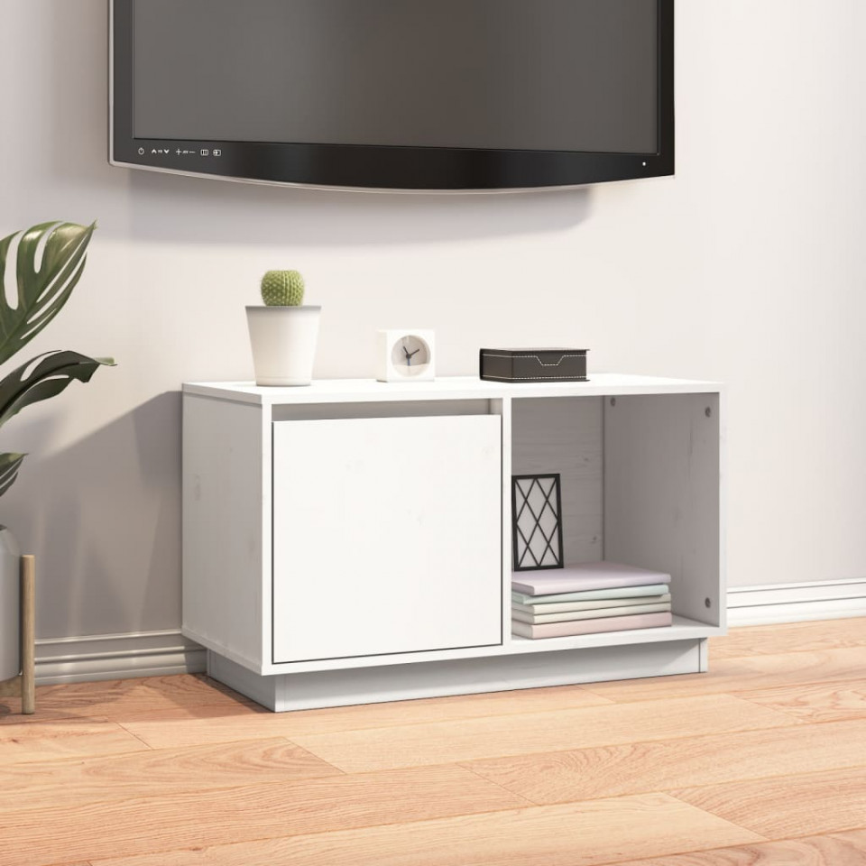 Comodă tv, alb, 74x35x44 cm, lemn masiv de pin