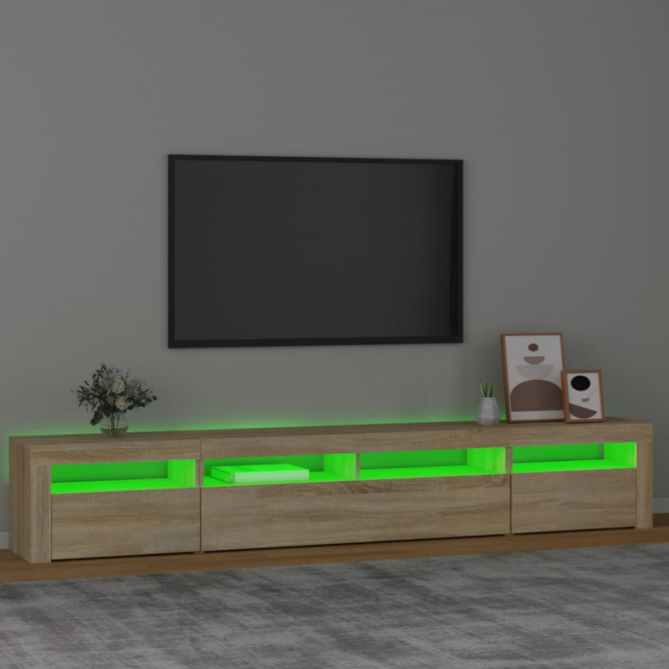 Comodă TV cu lumini LED, stejar sonoma, 240x35x40cm