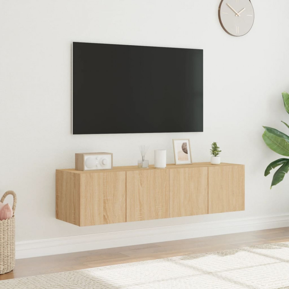 Comodă TV de perete cu LED, 2 buc. stejar sonoma, 60x35x31 cm