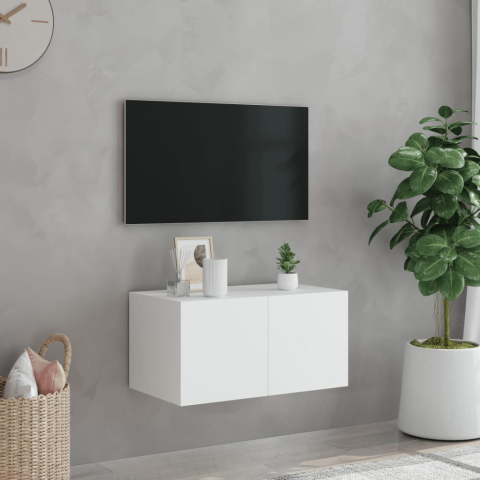 Comodă TV de perete cu lumini LED, alb, 60x35x31 cm