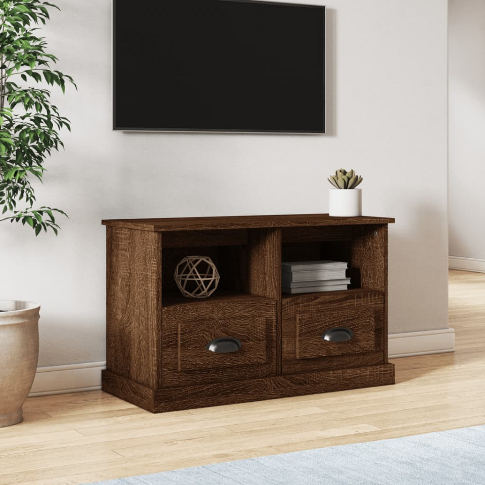 Poza Comoda TV, stejar maro, 80x35x50 cm, lemn prelucrat