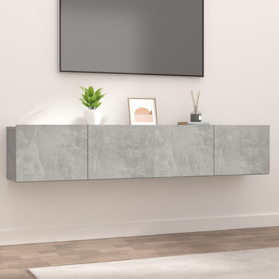 Comode TV, 2 buc., gri beton, 80x30x30 cm, lemn compozit