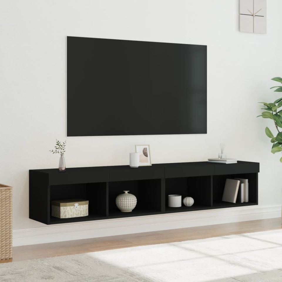 Comode TV cu lumini LED, 2 buc., negru, 60x30x30 cm