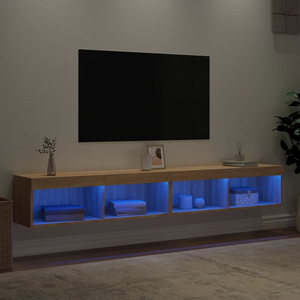 Comode TV cu lumini LED, 2 buc., stejar sonoma, 100x30x30 cm