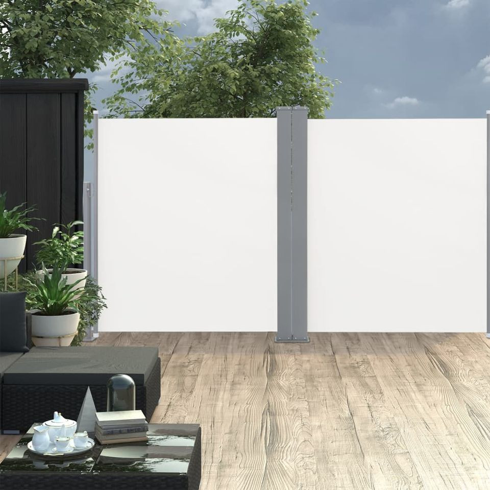 Copertină laterală dublă retractabilă, crem, 170 x 600 cm 170