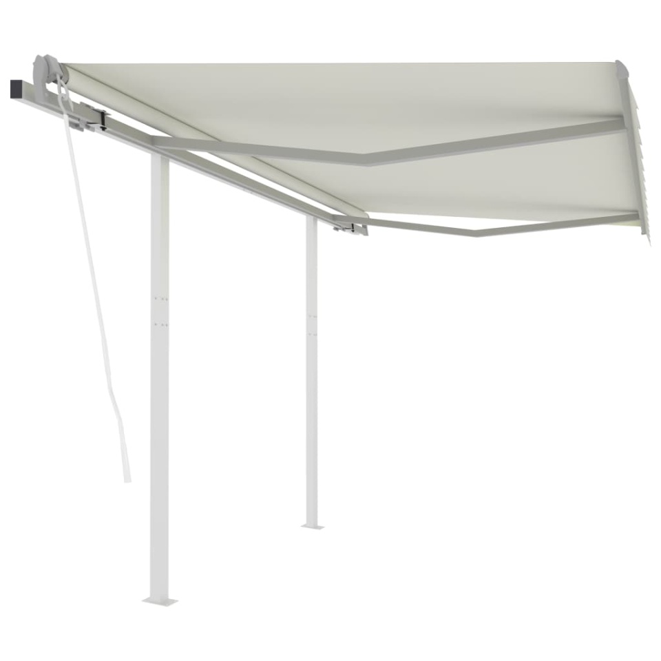 Copertină retractabilă automat cu stâlpi, crem, 3x2,5 m