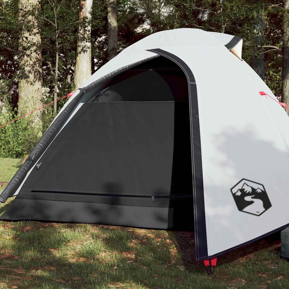 Cort camping cupolă 2 persoane alb, țesătură opacă, impermeabil