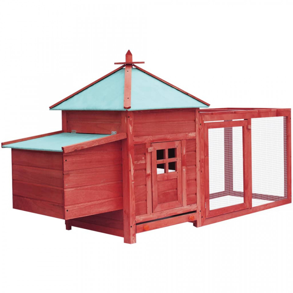 Coteț de păsări cu un cuibar, roșu, 193x68x104 cm, lemn de brad Casa Practica