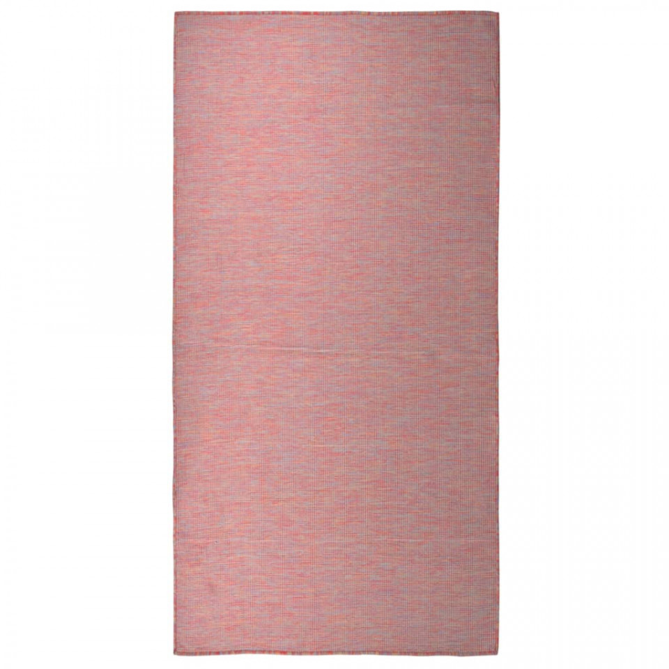 Covor de exterior, rosu, 100x200 cm, tesatura plata