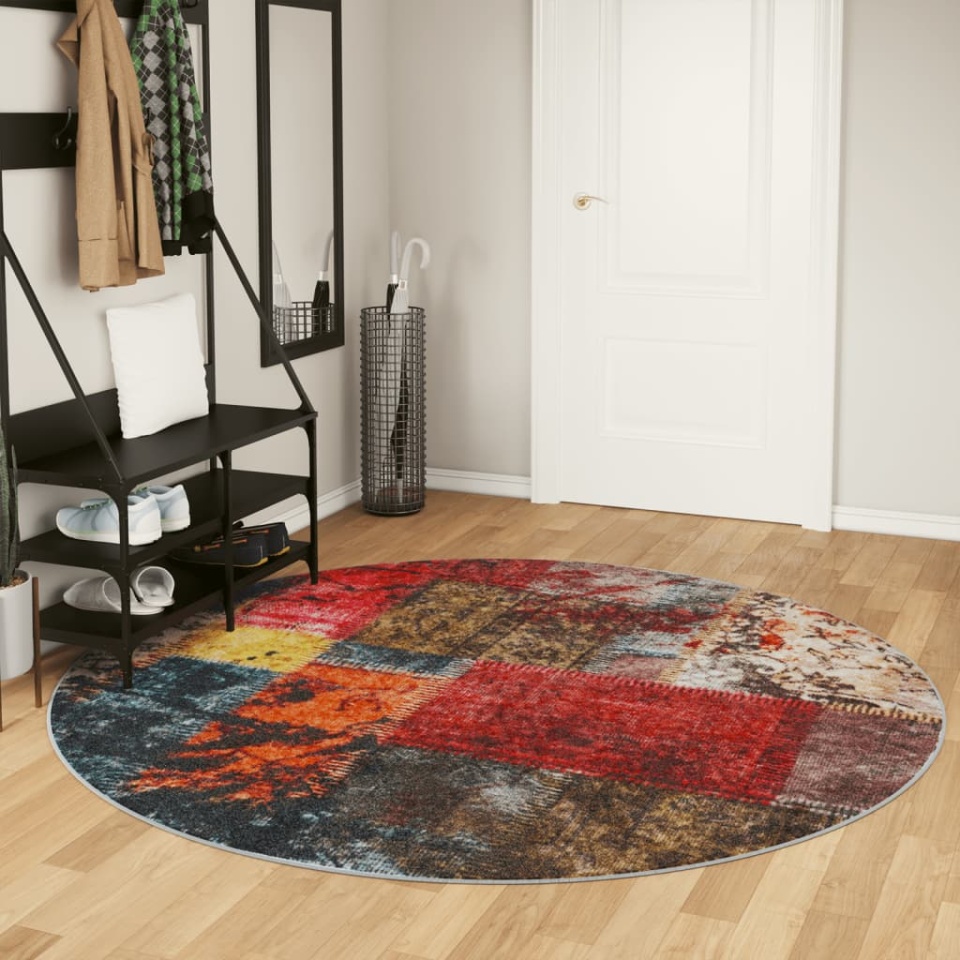 Covor lavabil, multicolor, Ø 200 cm, anti-alunecare
