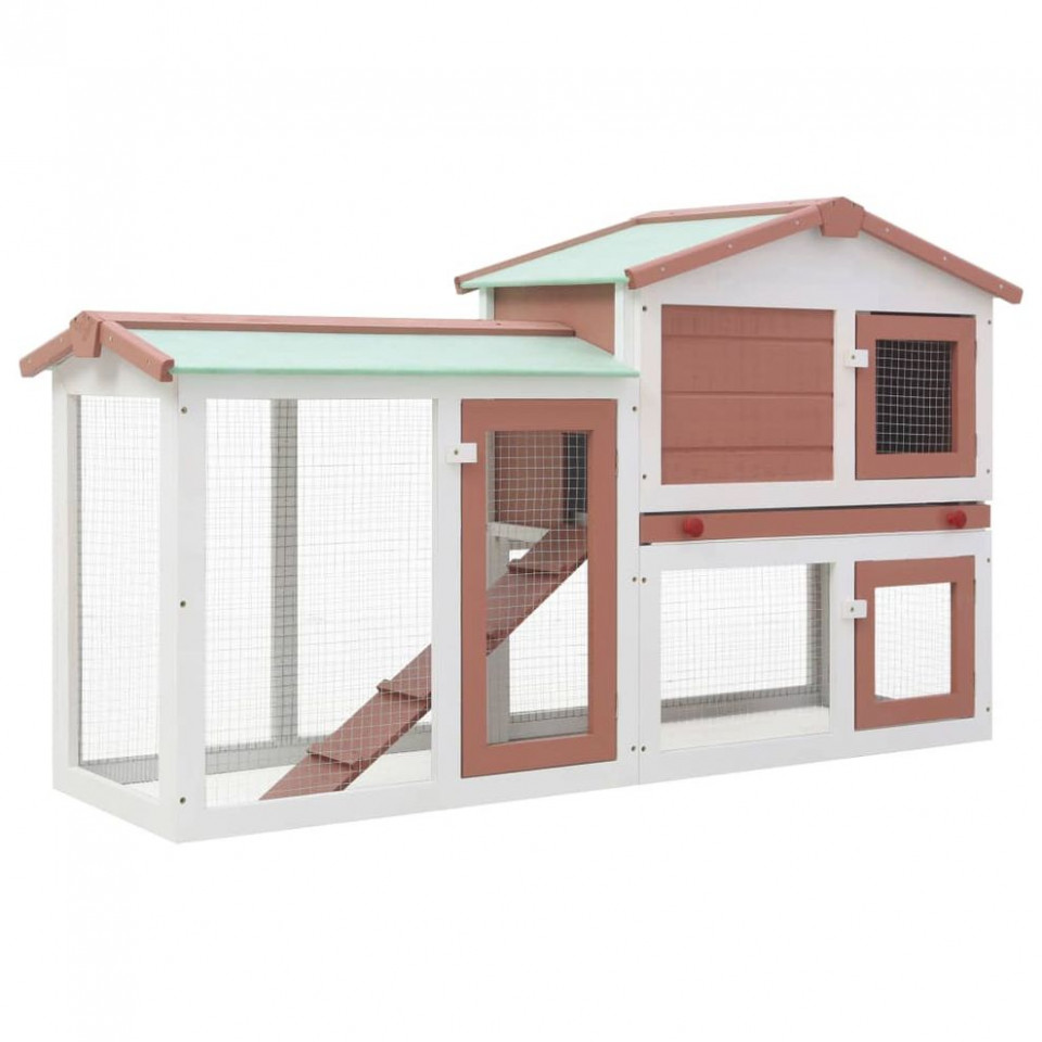 Cușcă exterior pentru iepuri mare maro&alb 145x45x85 cm lemn 145x45x85