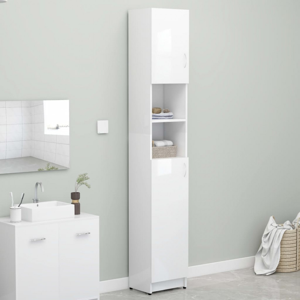 Dulap de baie, alb extralucios, 32 x 25,5 x 190 cm, PAL Casa Practica