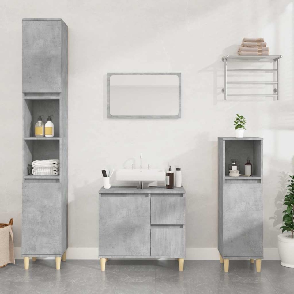 Dulap de baie, gri beton, 65x33x60 cm, lemn prelucrat