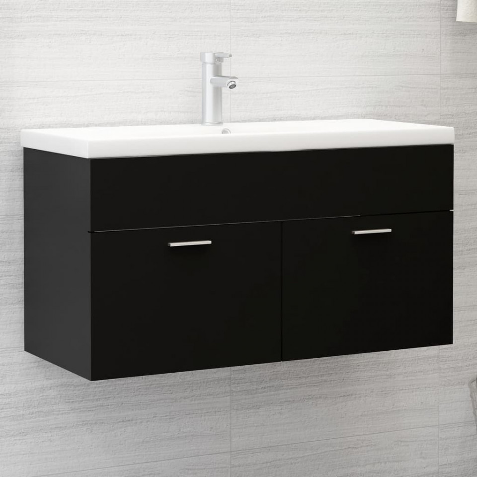 Dulap de chiuvetă, negru, 90x38,5x46 cm, pal