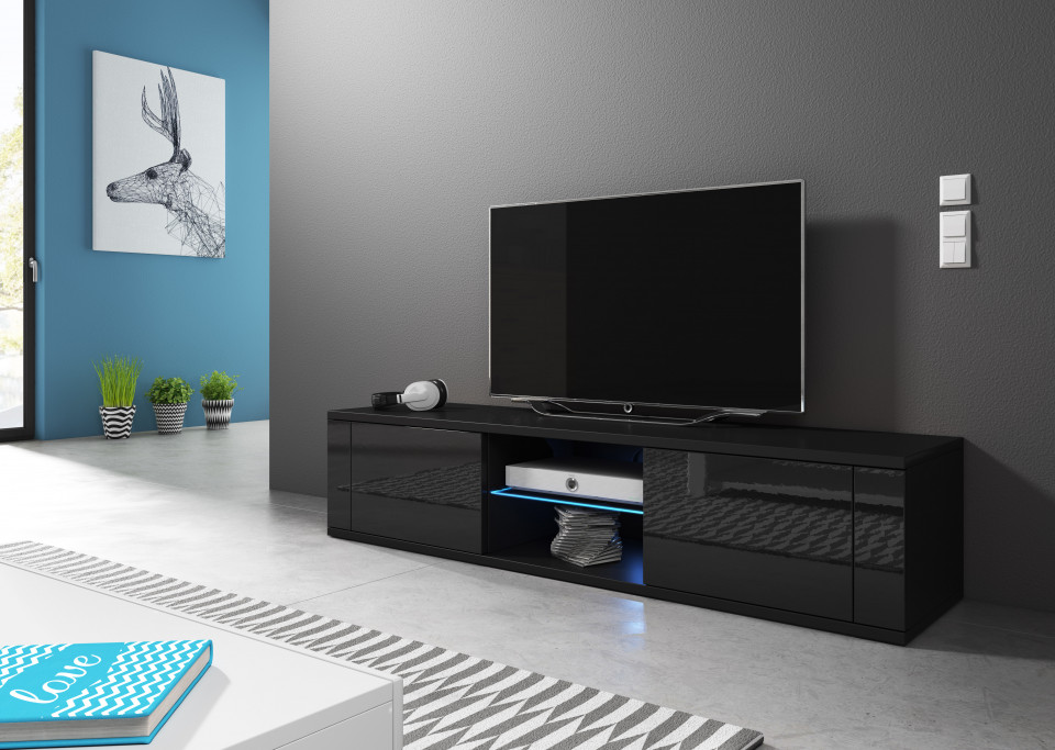 Dulap TV LED Hit alb - negru lucios, 140 cm B 2K