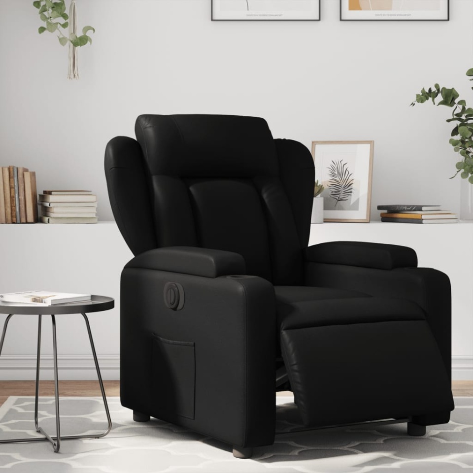Fotoliu rabatabil electric, negru, piele ecologică