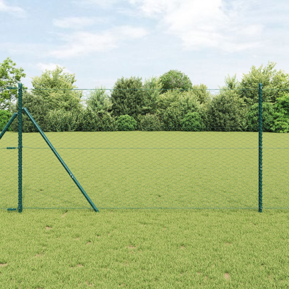 Gard Hexagonal Verde 1.4x10 m Oțel, Stâlpi Gard 7 buc Verde Ø32 mm 190 cm Oțel Galvanizat