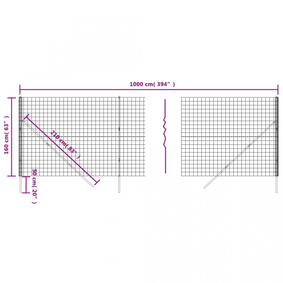 Gard plasă de sârmă, antracit, 1,6x10 m, oțel galvanizat