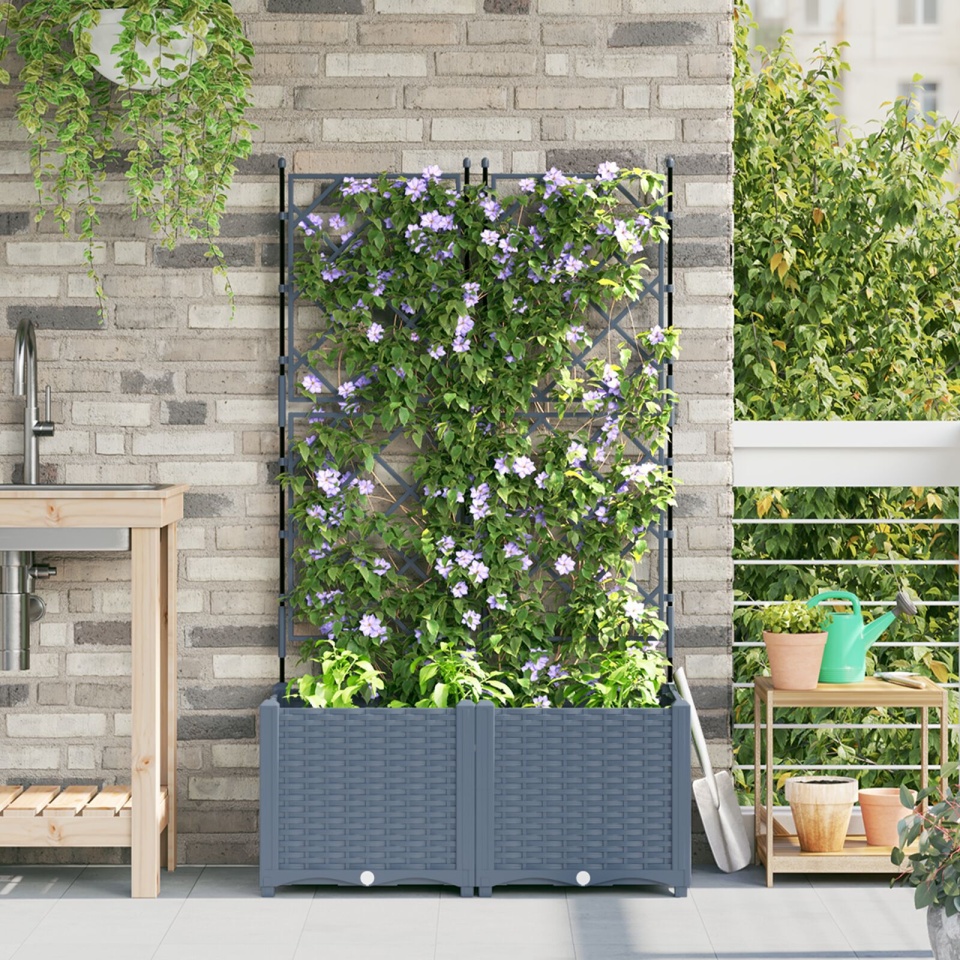 Ghiveci de Grădină cu Trellis 2 buc Gri deschis 80x40x143 cm