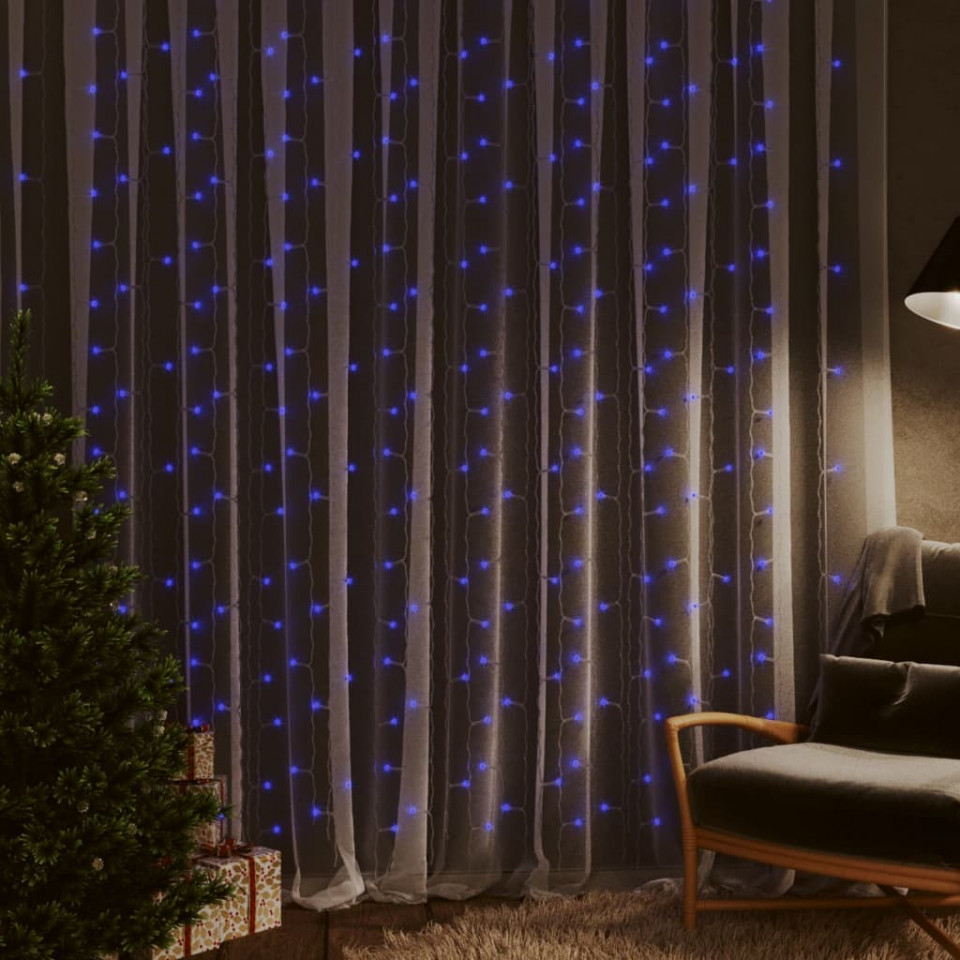 Instalație lumini tip perdea 3x3m 300 led albastru 8 funcții