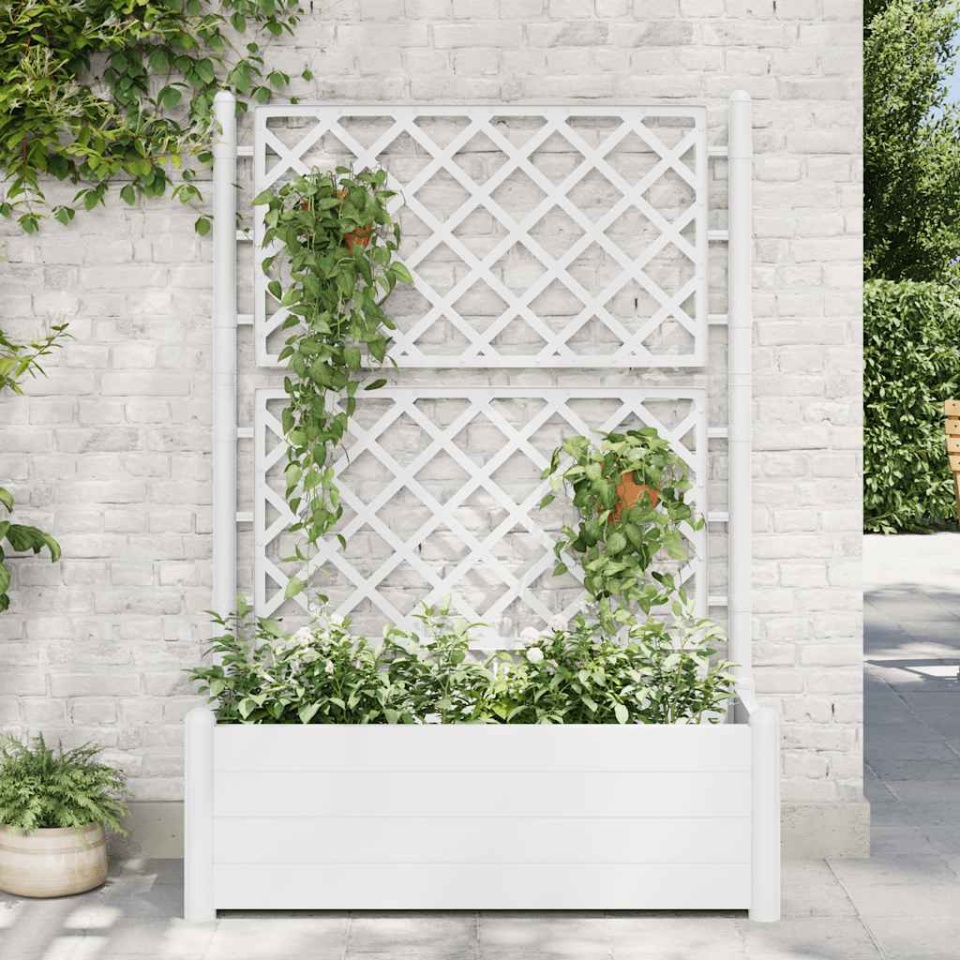 Jardinieră de grădină cu spalier, alb, 100 x 43 x 142, PP