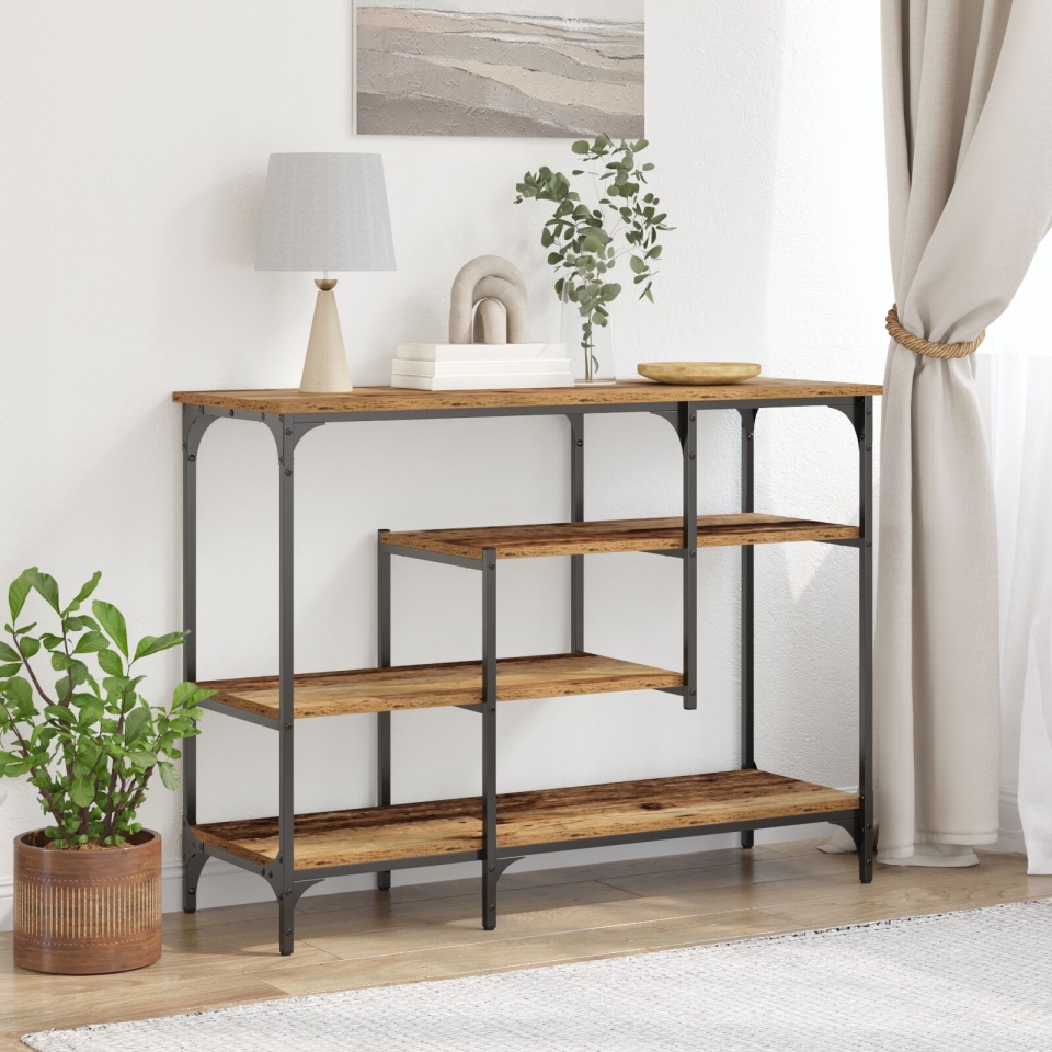Masă Consolă Lemn Vechi 100x35x75 cm Lemn Ingineresc și Oțel