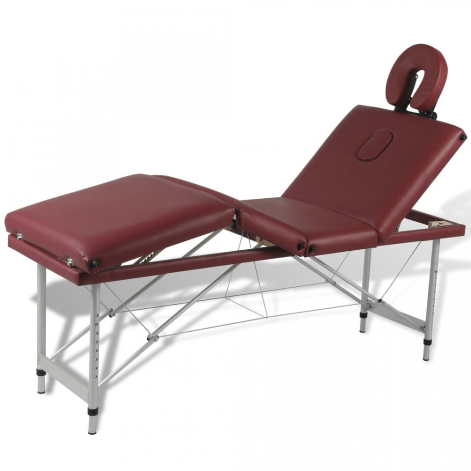 Masă de masaj pliabilă 4 părți cadru din aluminiu Roșu Aluminiu