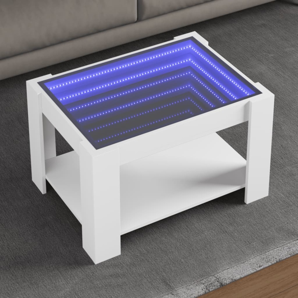 Măsuță de cafea cu LED, alb, 73x53x45 cm, lemn prelucrat