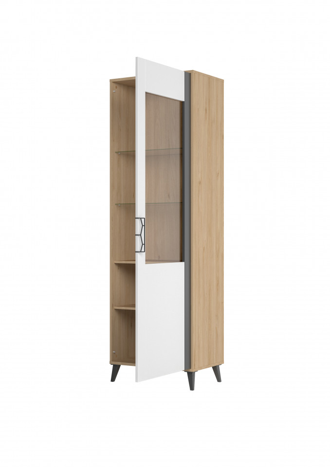 Moet 11 Vitrină Stânga Cu 1 Ușă 65X204X42 Cm 1D Walnut/White/Graphiteowy