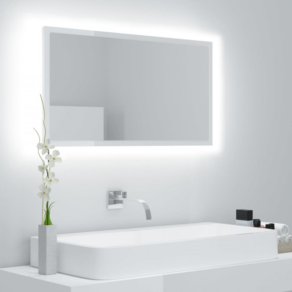 Oglindă de baie cu LED, alb extralucios, 80×8,5×37 cm, PAL Casa Practica imagine noua elgreco.ro