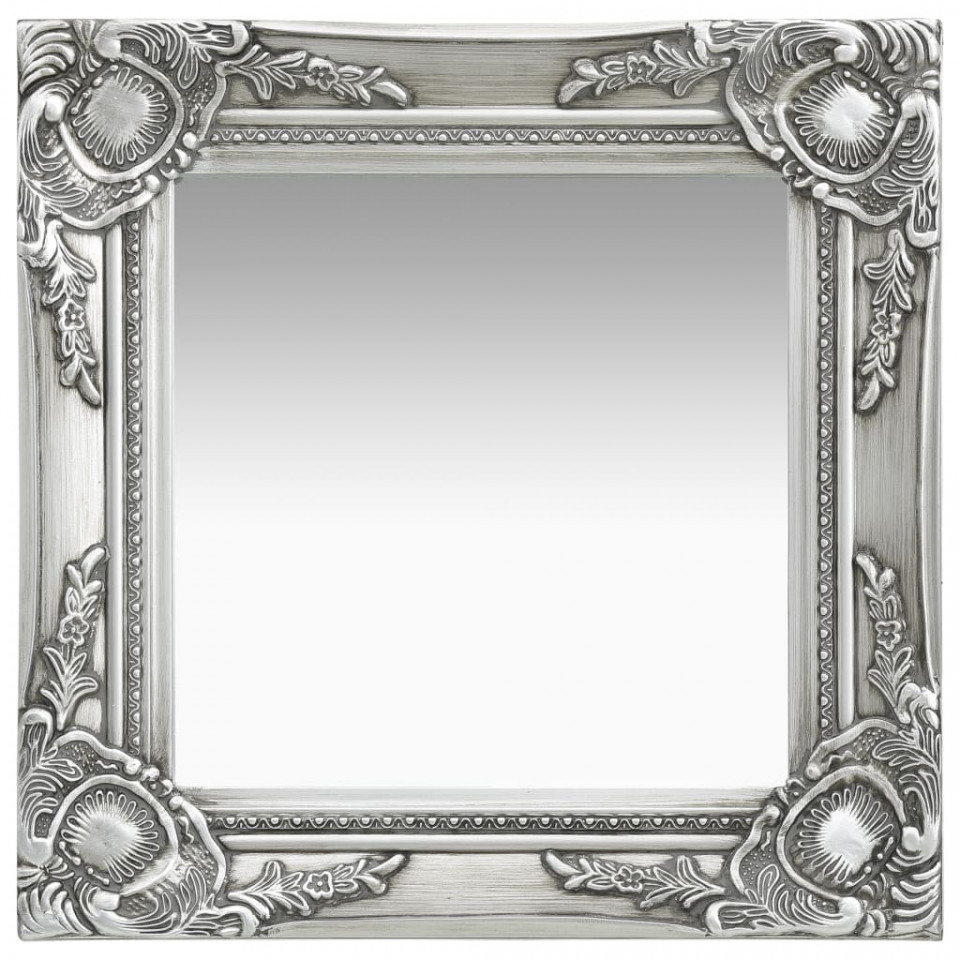 Oglinda de perete in stil baroc, argintiu, 40 x 40 cm