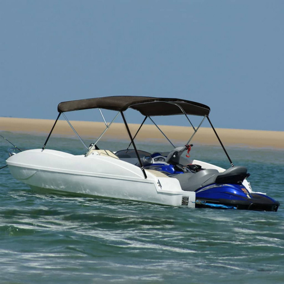 Parasolar barcă Bimini cu 3 arcuri, negru, 183x152x133 cm