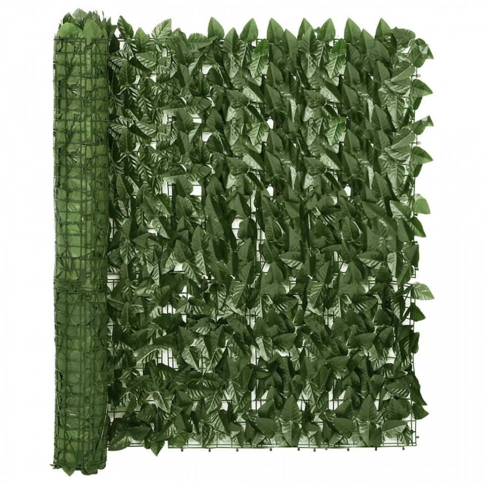 Paravan de balcon, frunze verde închis, 600x100 cm