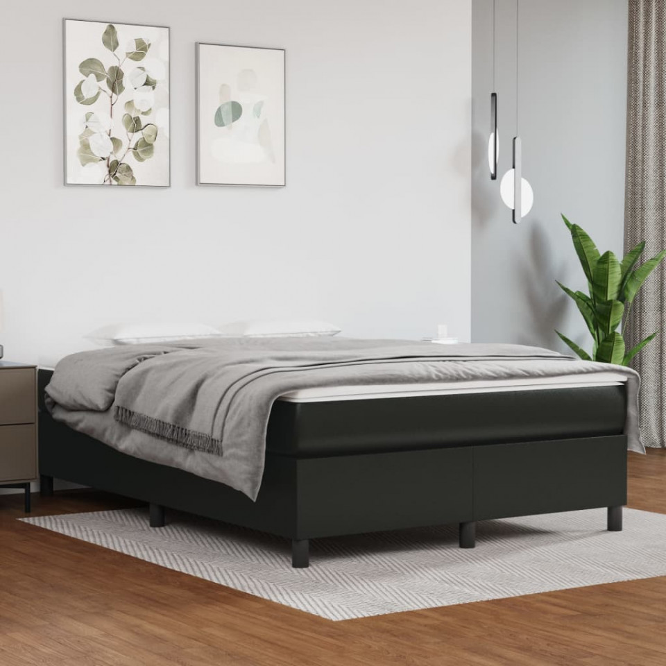 Pat box spring cu saltea, negru, 140x200 cm, piele ecologică