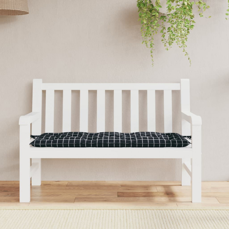 Pernă bancă de grădină, negru carouri, 120x50x7 cm, textil