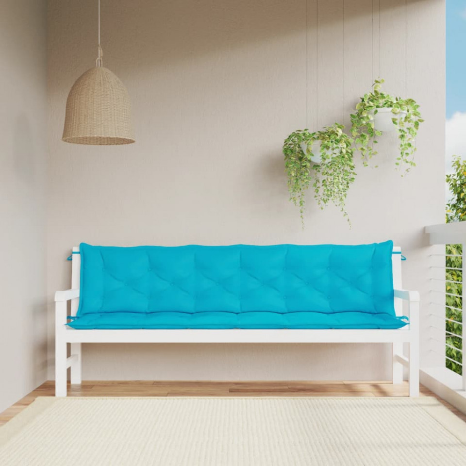Perne bancă de grădină, 2 buc., turcoaz, 200x50x7 cm, textil