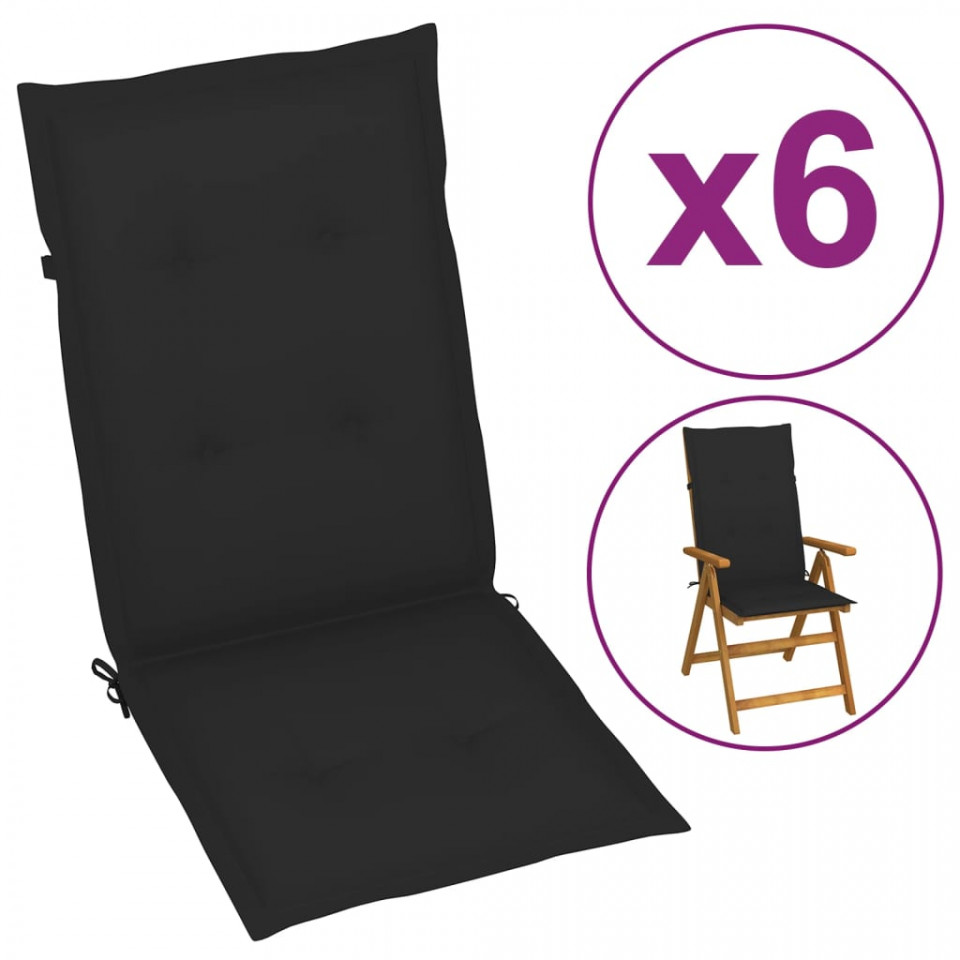 Poza Perne scaun de gradina, 6 buc., negru, 120x50x3 cm