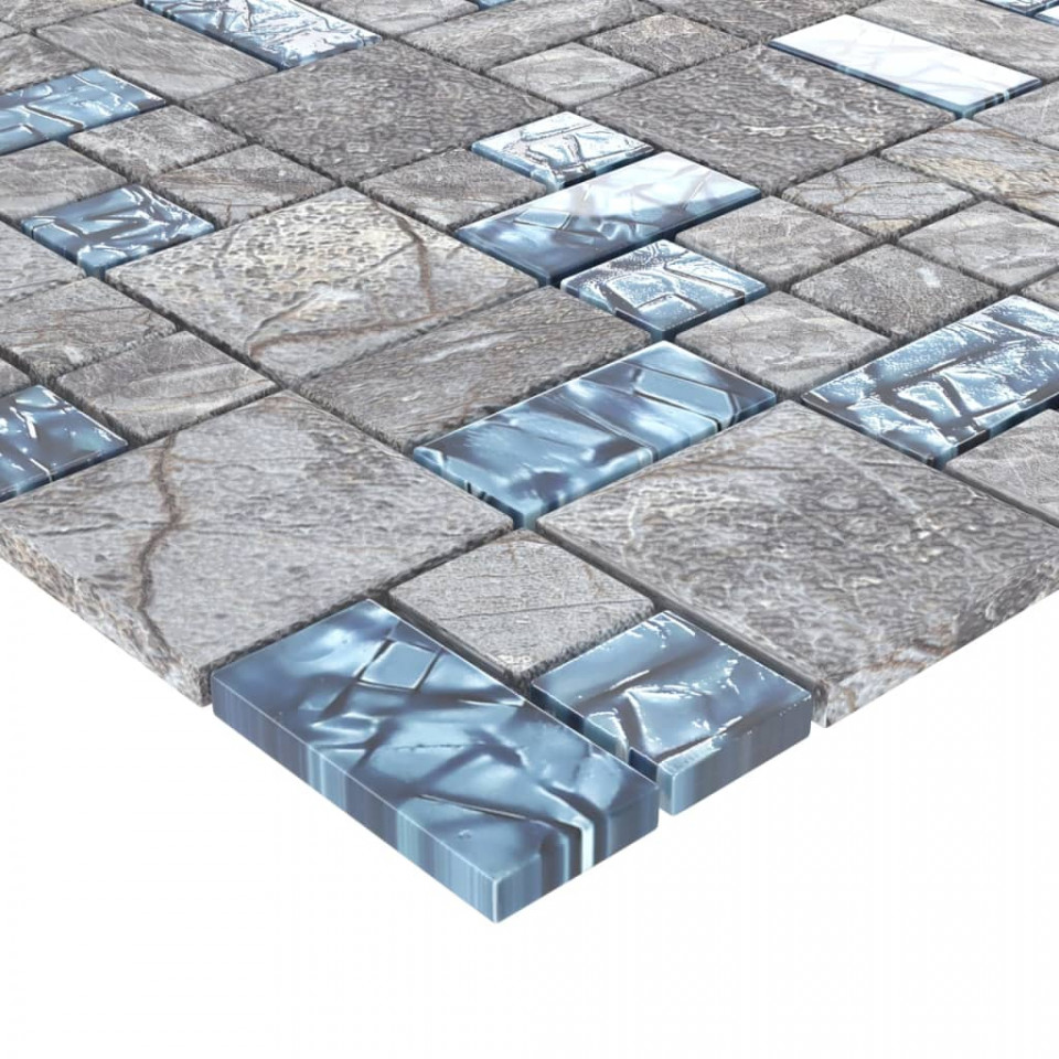Plăci mozaic autoadezive 11 buc. gri&albastru, 30x30 cm, sticlă