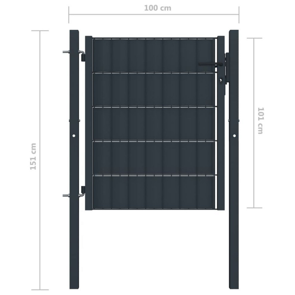 Poartă de gard, antracit, 100x101 cm, PVC și oțel
