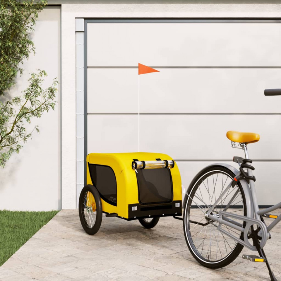 Remorcă de bicicletă câini galben&negru textil oxford&fier