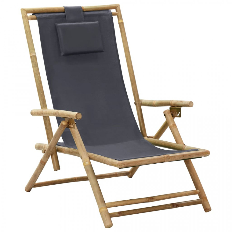 Scaun rabatabil de relaxare, gri închis, bambus & țesătură