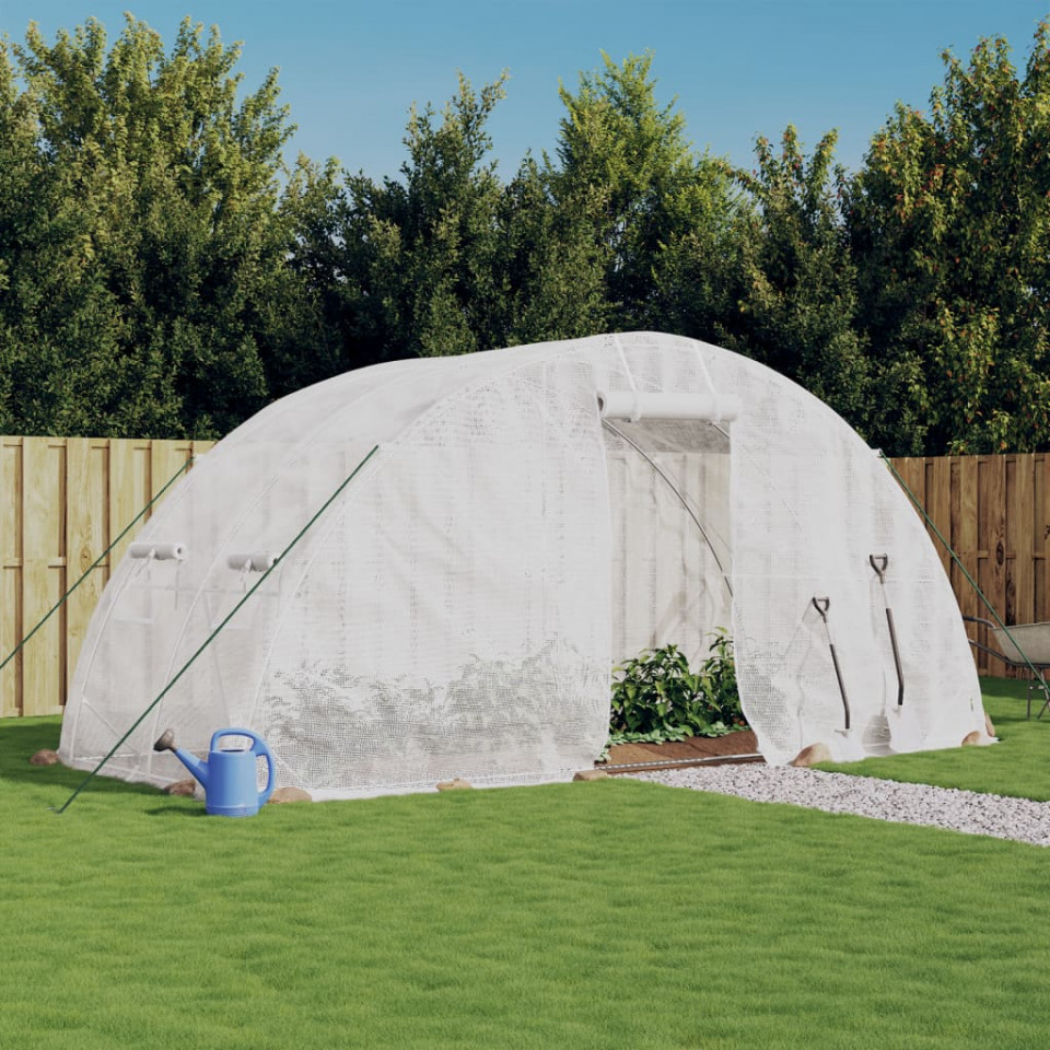 Seră cu cadru din oțel, alb, 10 m², 5x2x2,3 m
