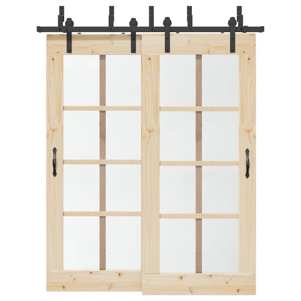 Set feronerie pentru ușă glisantă, negru, 183 cm, oțel