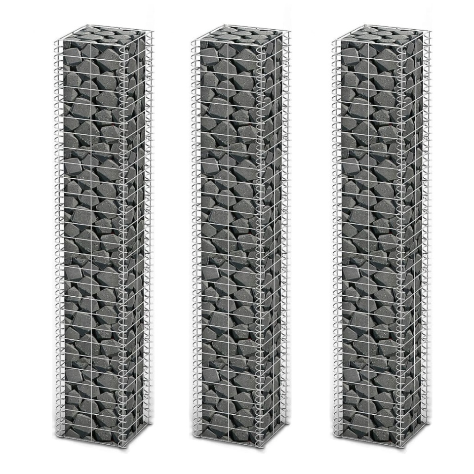 Set gabioane, 3 buc, sârmă galvanizată, 25 x 25 x 150 cm